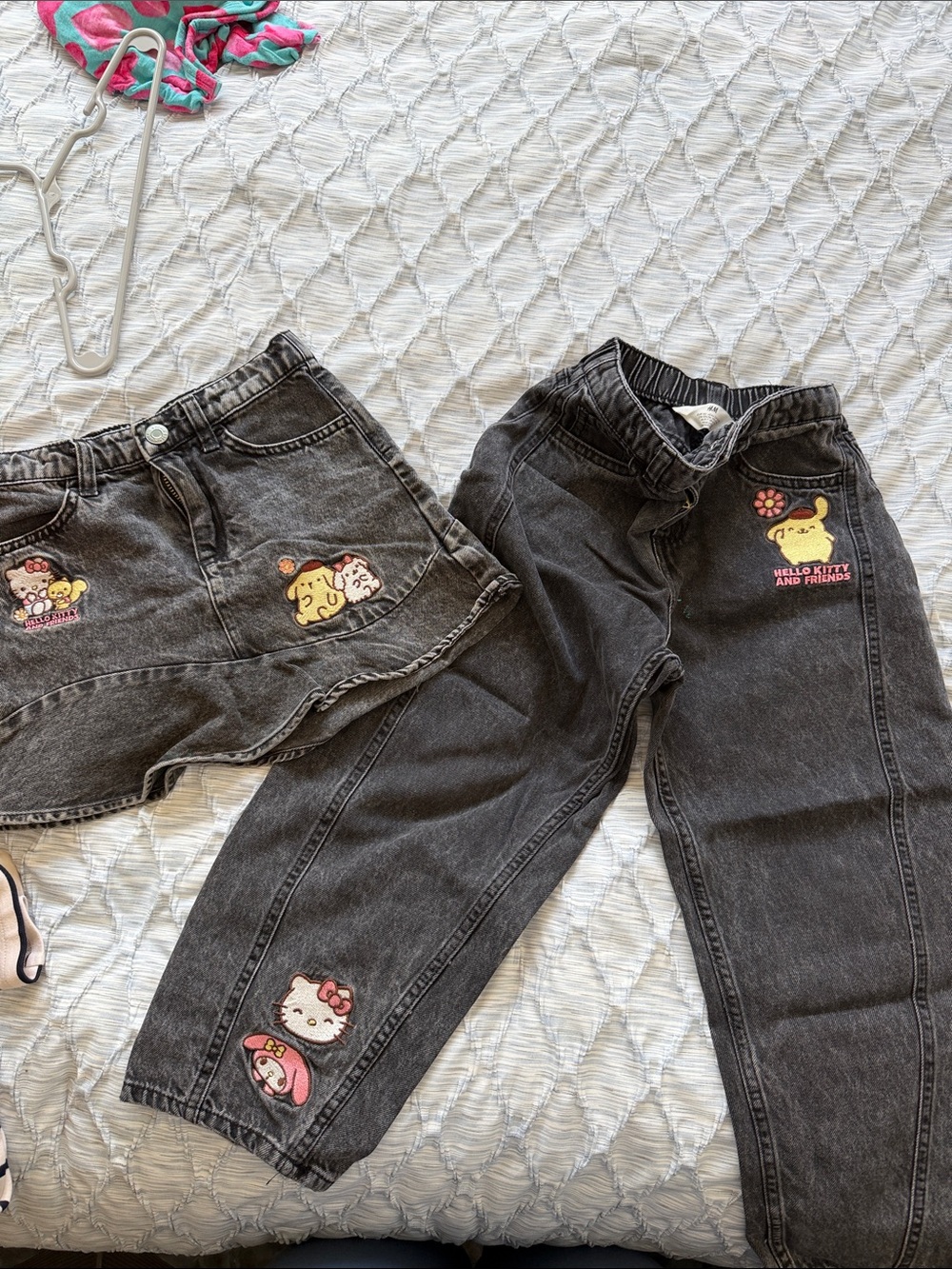 H&M Black Denim Hello Kitty & Friends Skirt and Pants Set